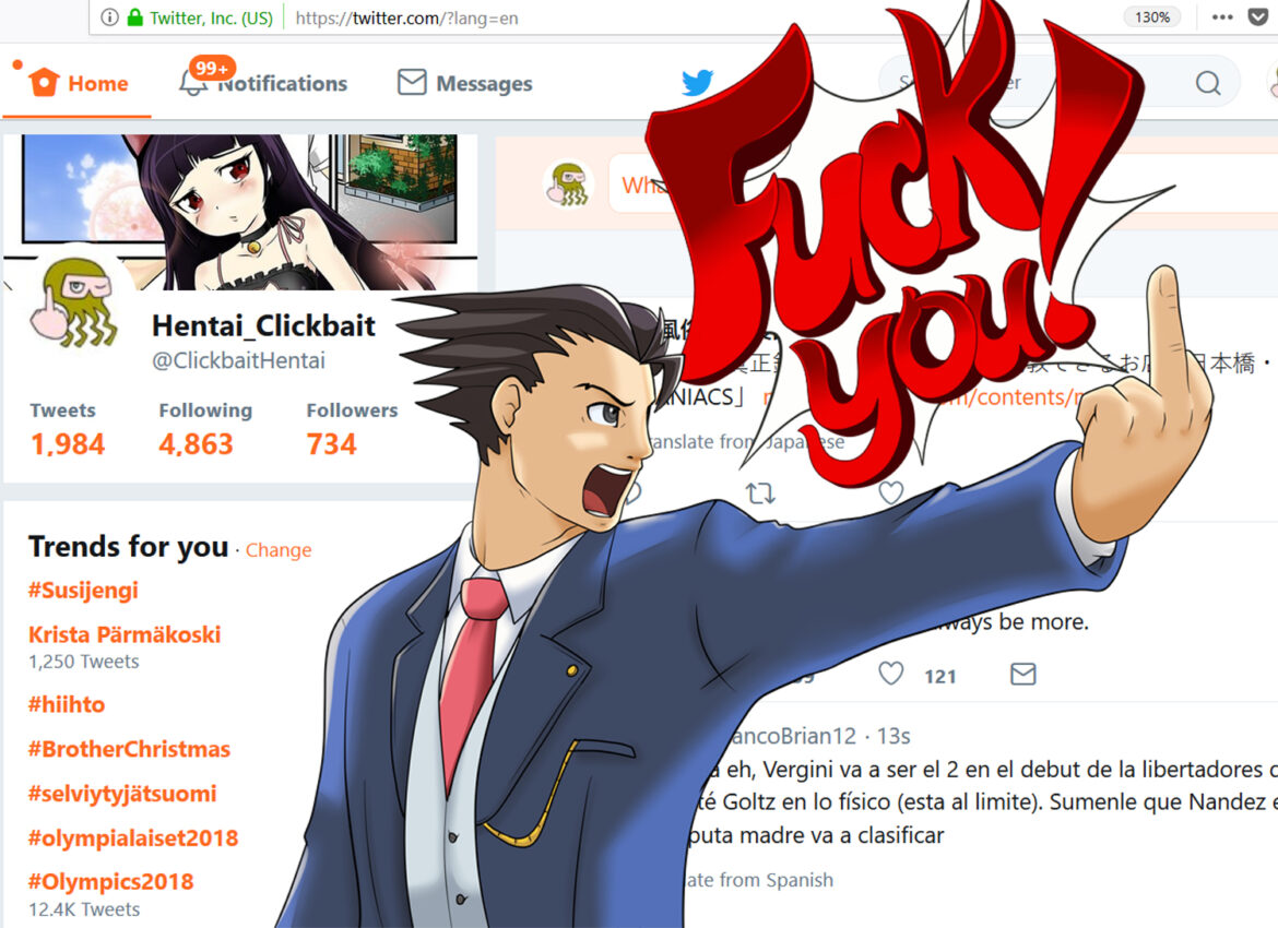 twitter censorship fuck you phoenix wright middlefinger