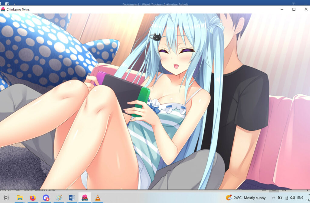 blue haired girl enjoys playign video games close to boy she likes
