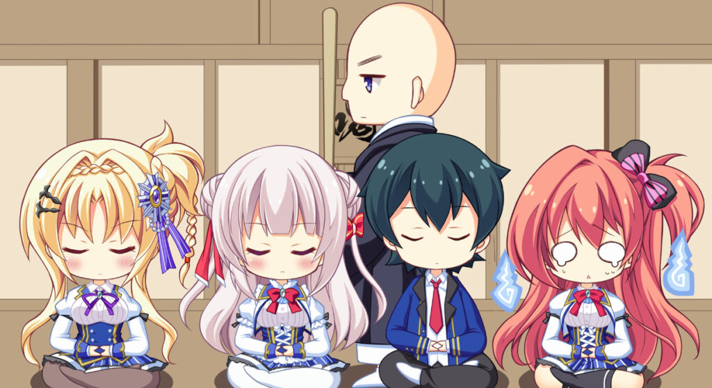 chibi characters being funny meditating