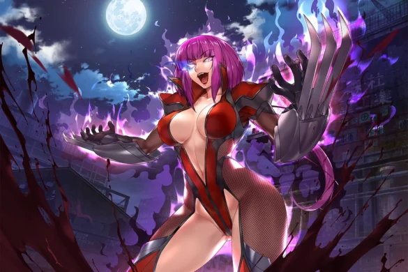 taimanin asagi-oboro-anime girl boobs evil smile